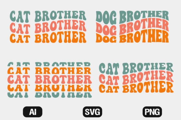 Cat Brother Retro Wavy SVG Bundle T-shir