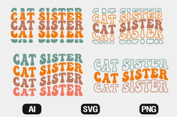 Cat Sister Retro Wavy SVG Bundle T-shirt