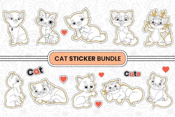 Cute Valentine Cat Stickers Bundle