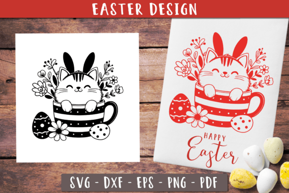 Easter Cat SVG: Happy Easter Tea Towel Design