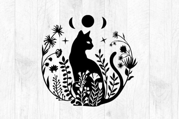 Floral Cat SVG, Moon Cat SVG