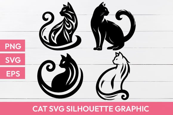 Four Black Cat SVG Silhouette Graphic