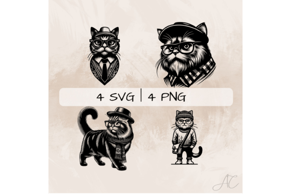 Hipster Cat SVG Bundle, Cat PNG