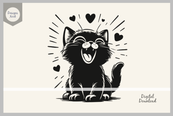 Kitten SVG, Laughing Cat Silhouette, PNG