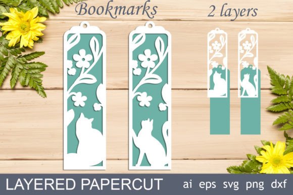 Layered Bookmarks with Cat SVG