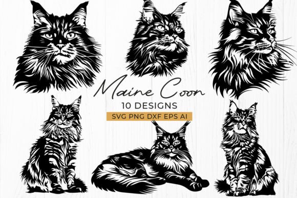 Maine Coon Cat SVG Bundle 10 Designs